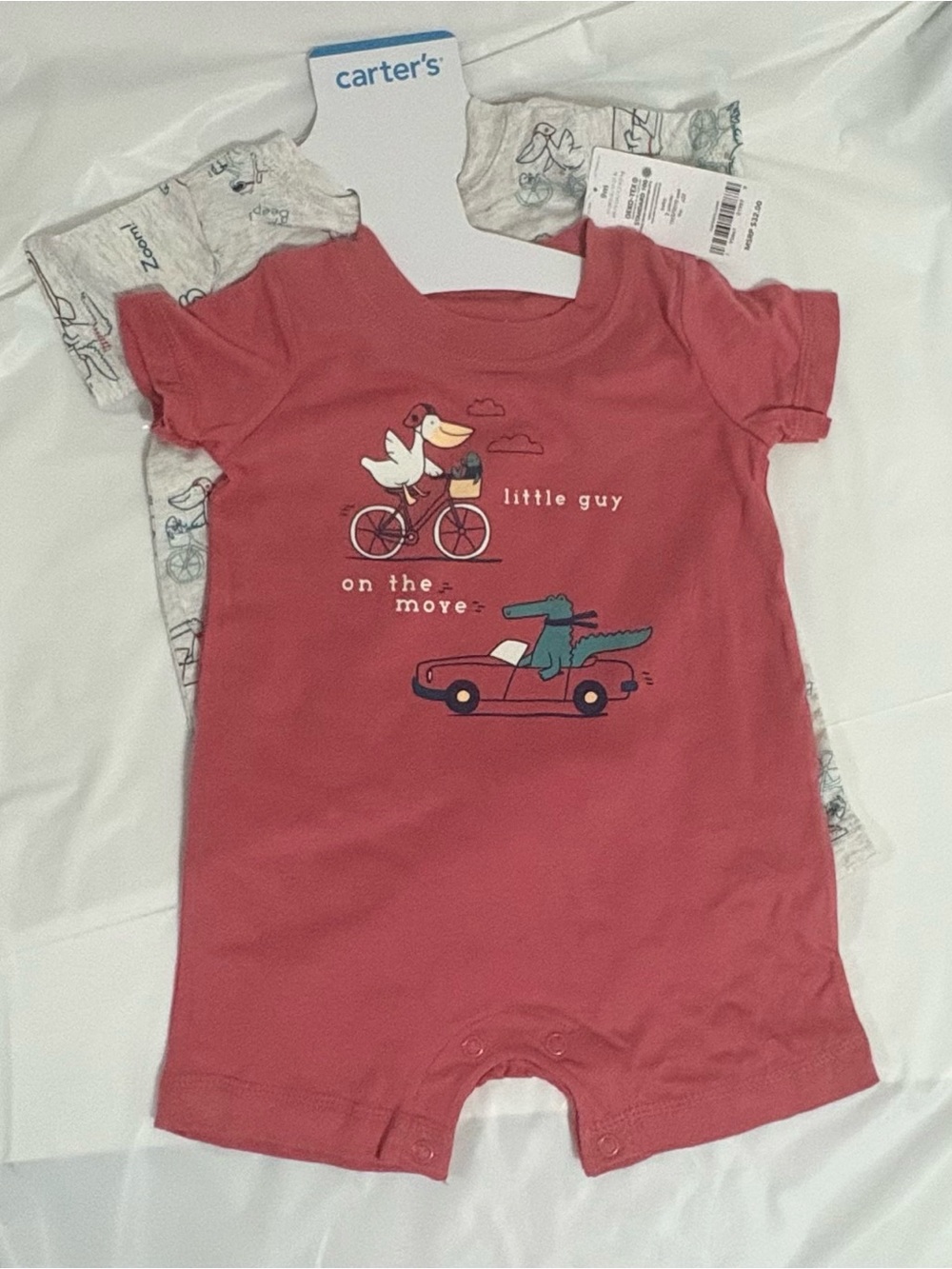 Carter's Coral Short-Sleeve Romper with Vehicle & Animal Print
